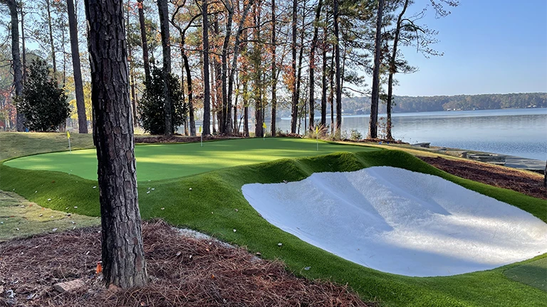 Southern Greens' expertly crafted putting green at a Knoxville residence, offering a realistic golfing experience with synthetic turf.